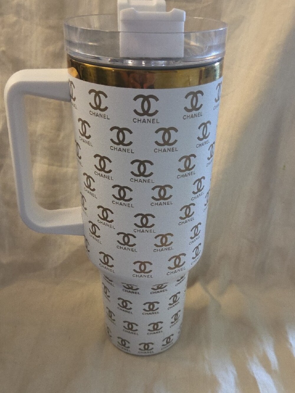 Stanley CUP White and Gold Chanel CC Branded Travel Mug 40 OZ - Picture 4 of 6
